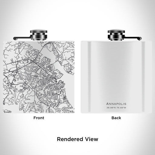 Rendered View of Annapolis Maryland Map Engraving on 6oz Stainless Steel Flask in White