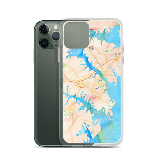 Custom Annapolis Maryland Map Phone Case in Watercolor on Table with Laptop and Plant