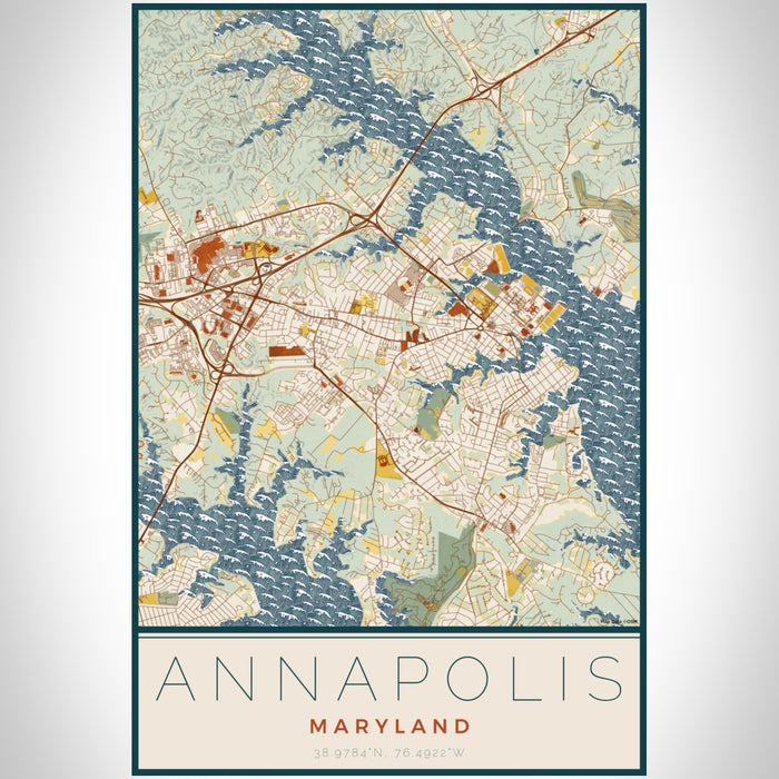 Annapolis Maryland Map Print Portrait Orientation in Woodblock Style With Shaded Background