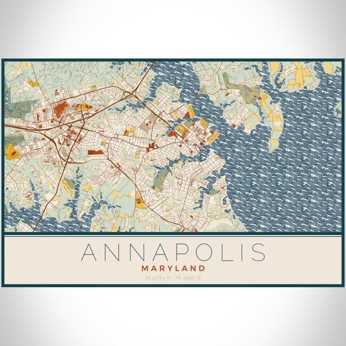 Annapolis Maryland Map Print Landscape Orientation in Woodblock Style With Shaded Background