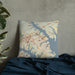 Custom Annapolis Maryland Map Throw Pillow in Woodblock on Bedding Against Wall