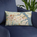 Custom Annapolis Maryland Map Throw Pillow in Woodblock on Blue Colored Chair