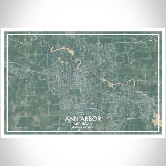 Ann Arbor Michigan Map Print Landscape Orientation in Afternoon Style With Shaded Background