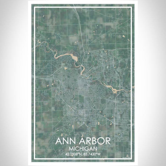 Ann Arbor Michigan Map Print Portrait Orientation in Afternoon Style With Shaded Background