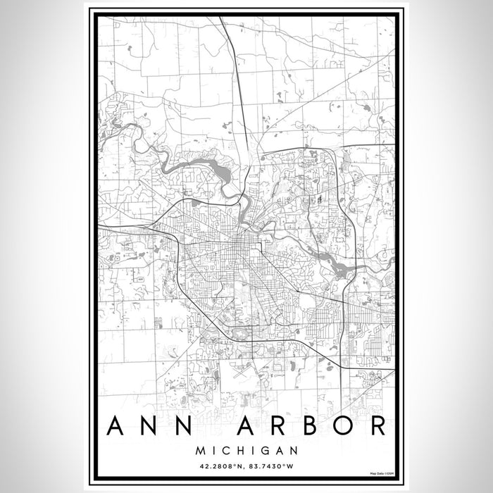 Ann Arbor Michigan Map Print Portrait Orientation in Classic Style With Shaded Background