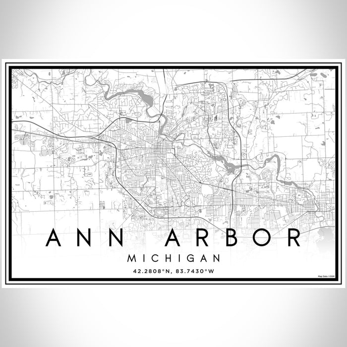 Ann Arbor Michigan Map Print Landscape Orientation in Classic Style With Shaded Background