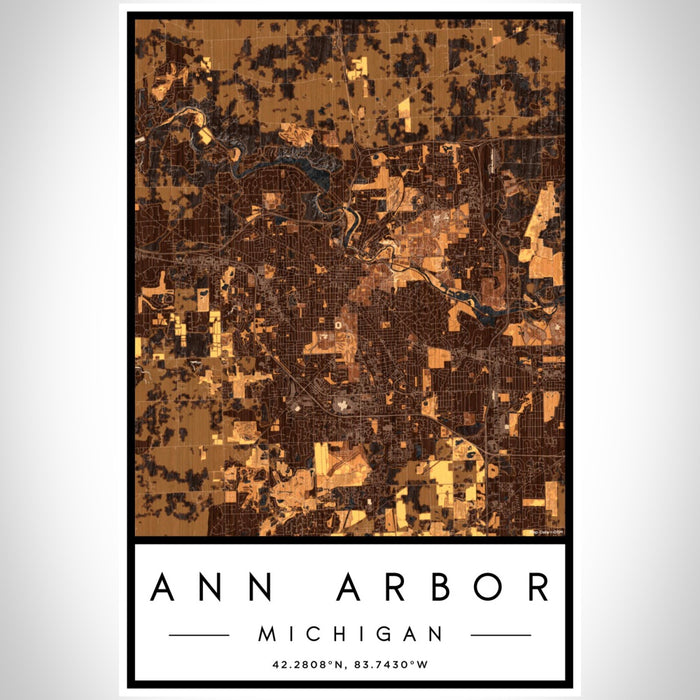 Ann Arbor Michigan Map Print Portrait Orientation in Ember Style With Shaded Background