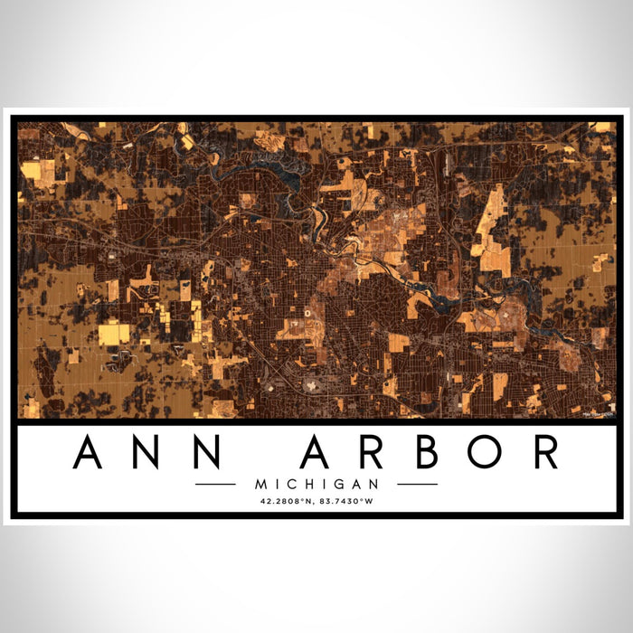 Ann Arbor Michigan Map Print Landscape Orientation in Ember Style With Shaded Background