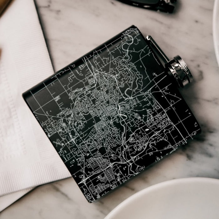 Ann Arbor Michigan Custom Engraved City Map Inscription Coordinates on 6oz Stainless Steel Flask in Black