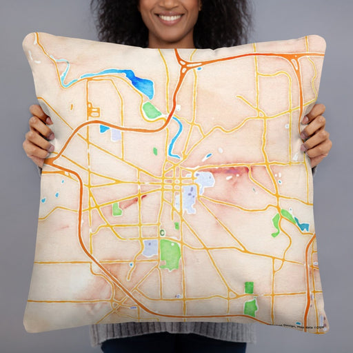 Person holding 22x22 Custom Ann Arbor Michigan Map Throw Pillow in Watercolor