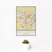 12x18 Ann Arbor Michigan Map Print Portrait Orientation in Woodblock Style With Small Cactus Plant in White Planter