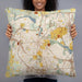 Person holding 22x22 Custom Ann Arbor Michigan Map Throw Pillow in Woodblock