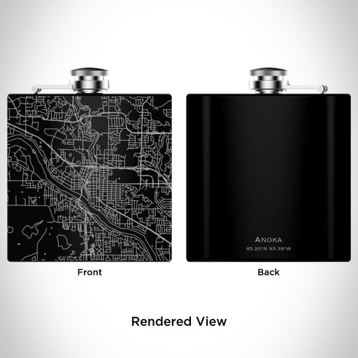 Rendered View of Anoka Minnesota Map Engraving on 6oz Stainless Steel Flask in Black