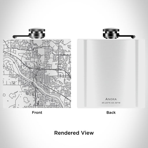 Rendered View of Anoka Minnesota Map Engraving on 6oz Stainless Steel Flask in White