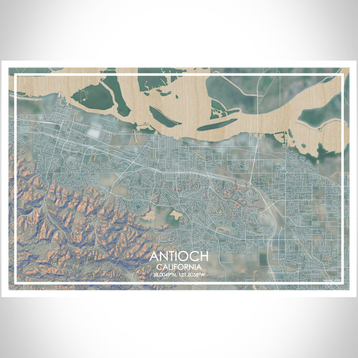 Antioch California Map Print Landscape Orientation in Afternoon Style With Shaded Background