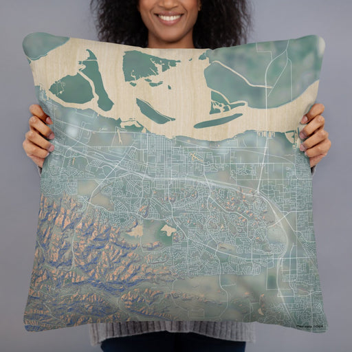 Person holding 22x22 Custom Antioch California Map Throw Pillow in Afternoon