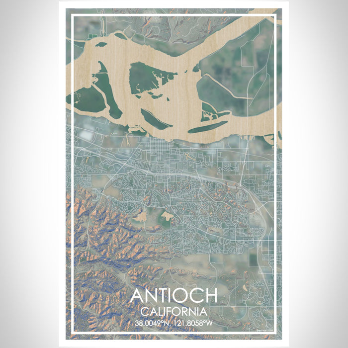 Antioch California Map Print Portrait Orientation in Afternoon Style With Shaded Background