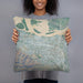 Person holding 18x18 Custom Antioch California Map Throw Pillow in Afternoon