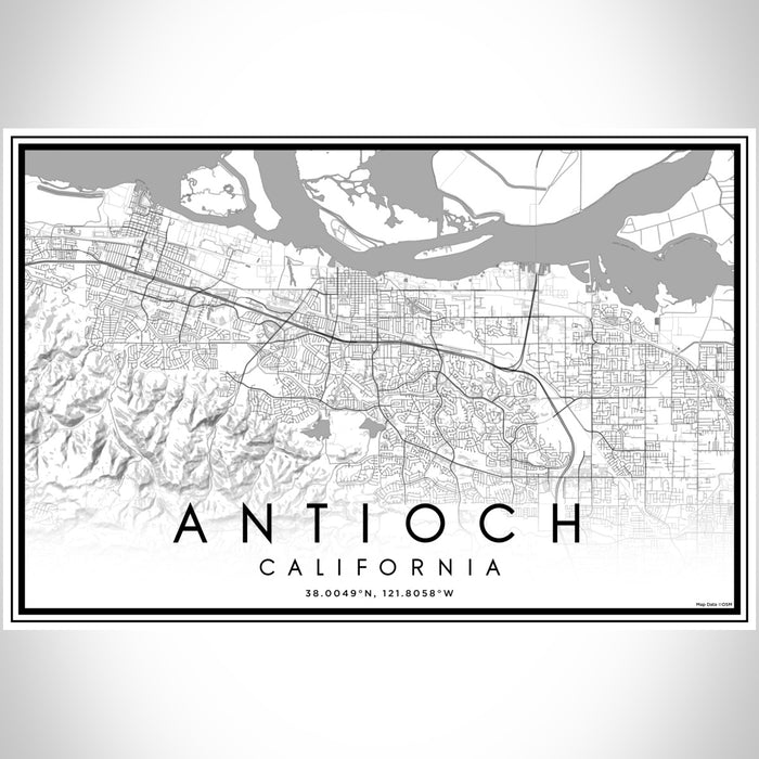 Antioch California Map Print Landscape Orientation in Classic Style With Shaded Background