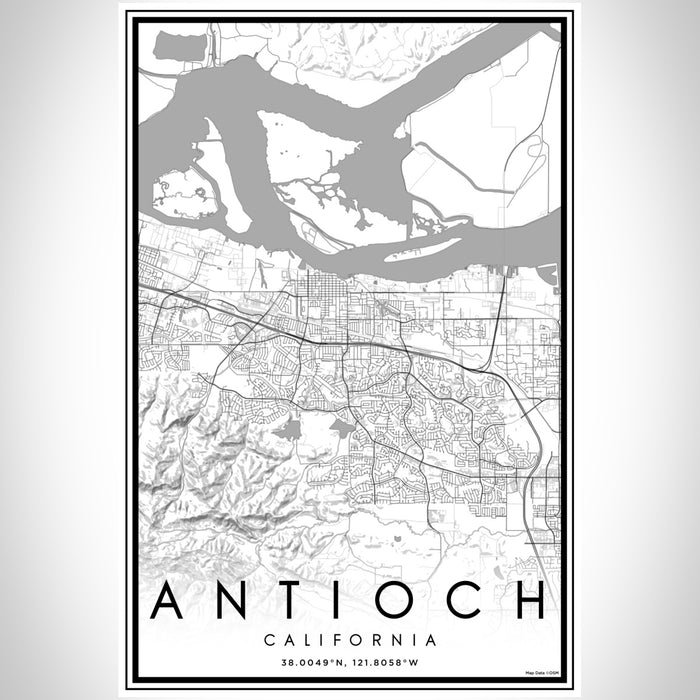Antioch California Map Print Portrait Orientation in Classic Style With Shaded Background