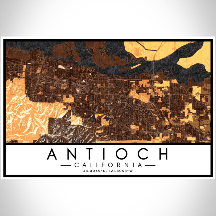 Antioch California Map Print Landscape Orientation in Ember Style With Shaded Background