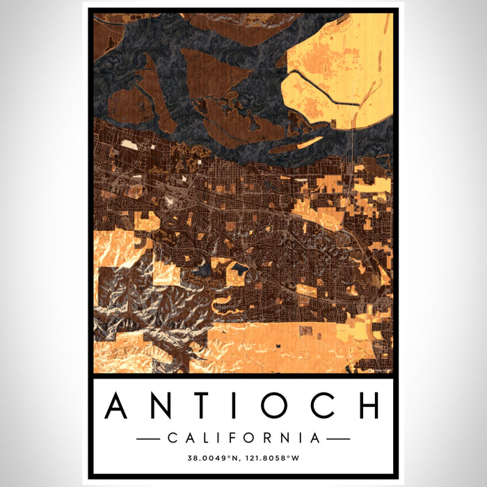 Antioch California Map Print Portrait Orientation in Ember Style With Shaded Background