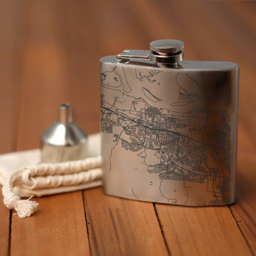 Antioch California Custom Engraved City Map Inscription Coordinates on 6oz Stainless Steel Flask