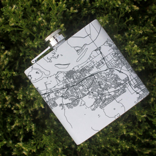 Antioch California Custom Engraved City Map Inscription Coordinates on 6oz Stainless Steel Flask in White