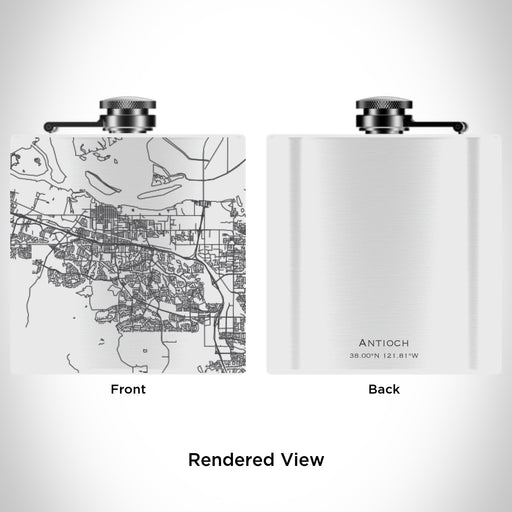 Rendered View of Antioch California Map Engraving on 6oz Stainless Steel Flask in White