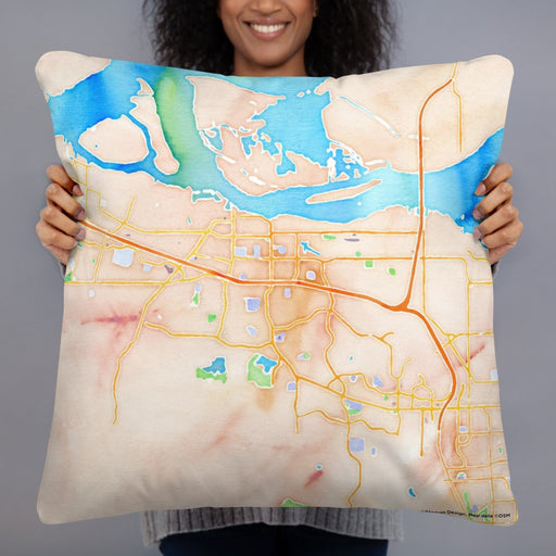 Person holding 22x22 Custom Antioch California Map Throw Pillow in Watercolor