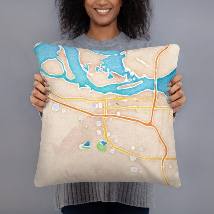 Person holding 18x18 Custom Antioch California Map Throw Pillow in Watercolor
