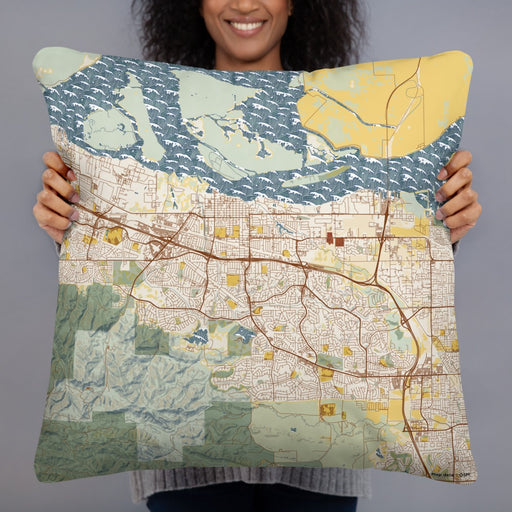 Person holding 22x22 Custom Antioch California Map Throw Pillow in Woodblock