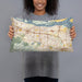 Person holding 20x12 Custom Antioch California Map Throw Pillow in Woodblock