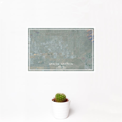 12x18 Apache Junction Arizona Map Print Landscape Orientation in Afternoon Style With Small Cactus Plant in White Planter