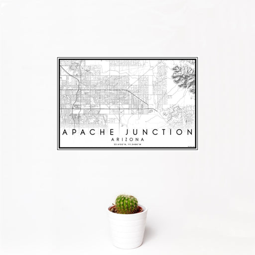 12x18 Apache Junction Arizona Map Print Landscape Orientation in Classic Style With Small Cactus Plant in White Planter