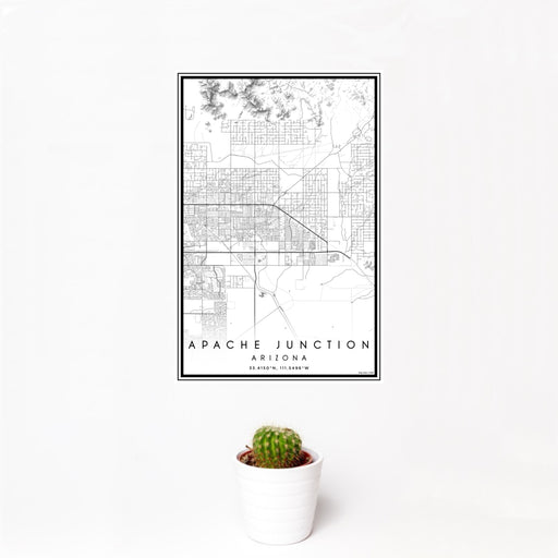 12x18 Apache Junction Arizona Map Print Portrait Orientation in Classic Style With Small Cactus Plant in White Planter