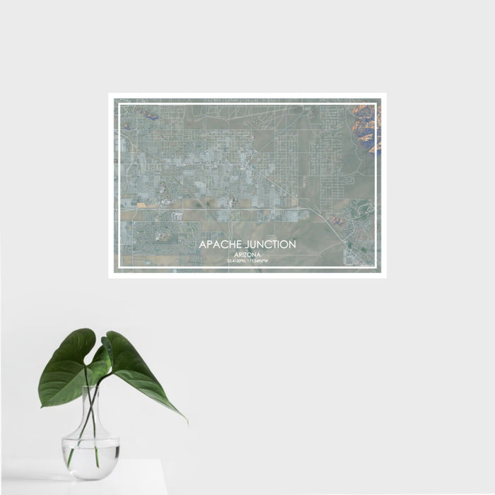 16x24 Apache Junction Arizona Map Print Landscape Orientation in Afternoon Style With Tropical Plant Leaves in Water