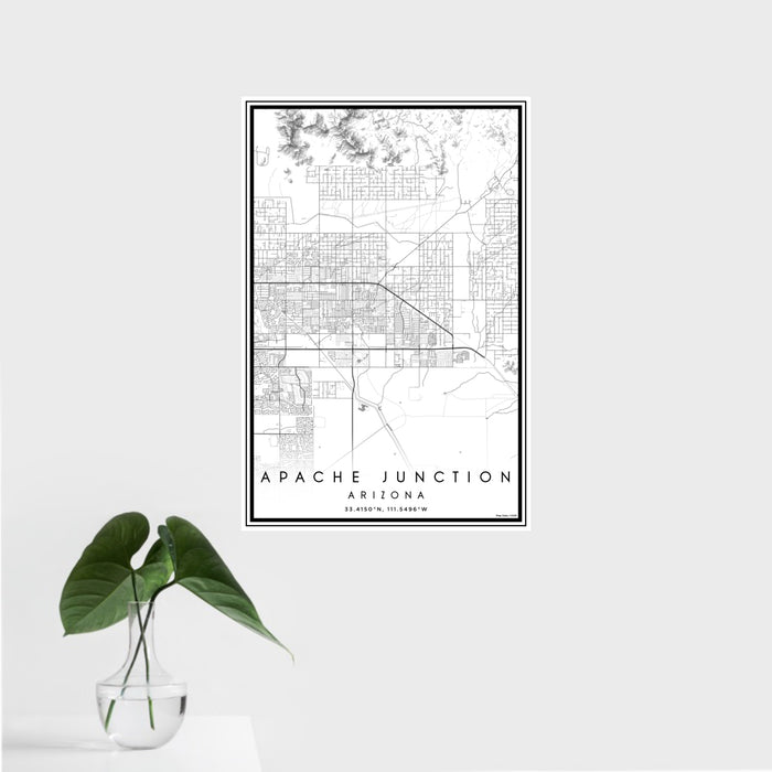 16x24 Apache Junction Arizona Map Print Portrait Orientation in Classic Style With Tropical Plant Leaves in Water
