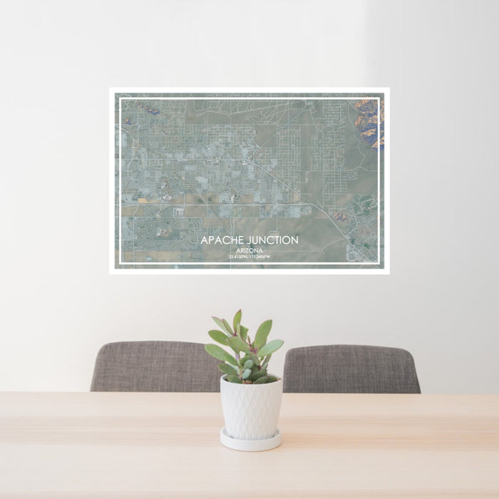 24x36 Apache Junction Arizona Map Print Lanscape Orientation in Afternoon Style Behind 2 Chairs Table and Potted Plant