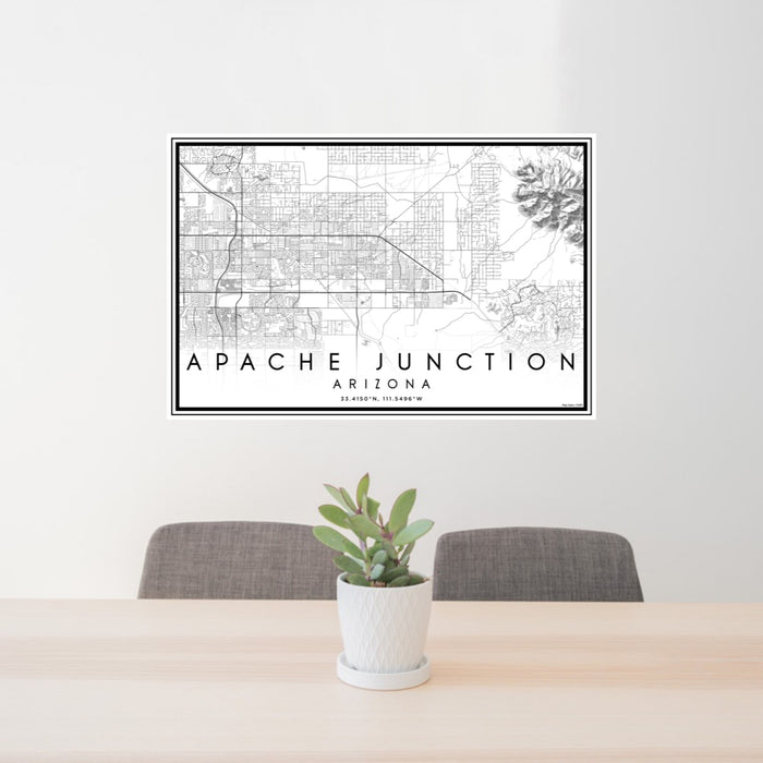24x36 Apache Junction Arizona Map Print Lanscape Orientation in Classic Style Behind 2 Chairs Table and Potted Plant
