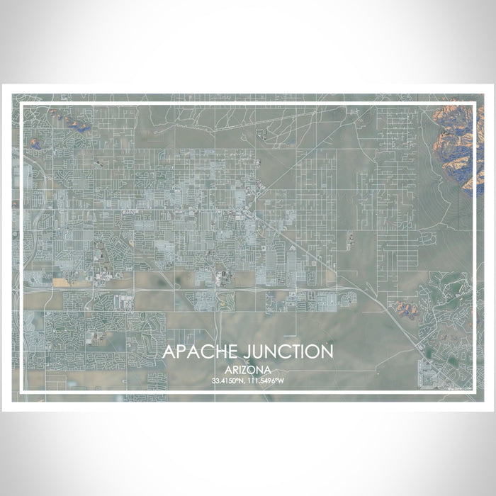 Apache Junction Arizona Map Print Landscape Orientation in Afternoon Style With Shaded Background