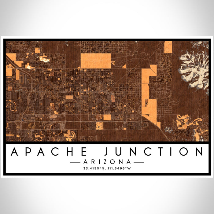Apache Junction Arizona Map Print Landscape Orientation in Ember Style With Shaded Background