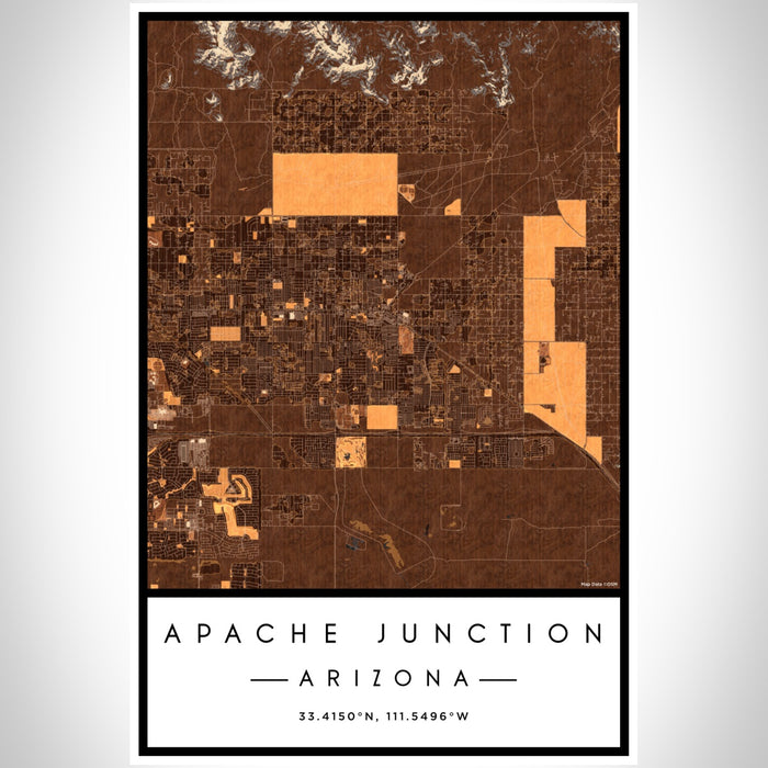 Apache Junction Arizona Map Print Portrait Orientation in Ember Style With Shaded Background