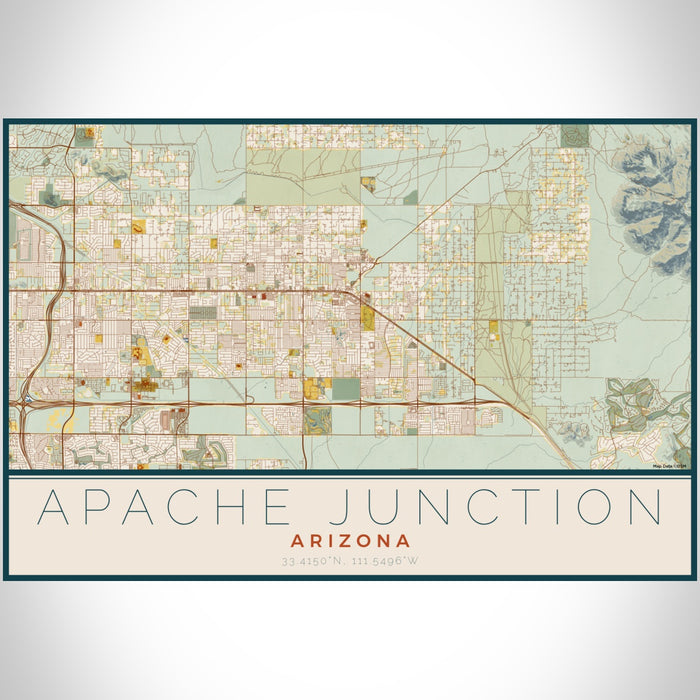 Apache Junction Arizona Map Print Landscape Orientation in Woodblock Style With Shaded Background
