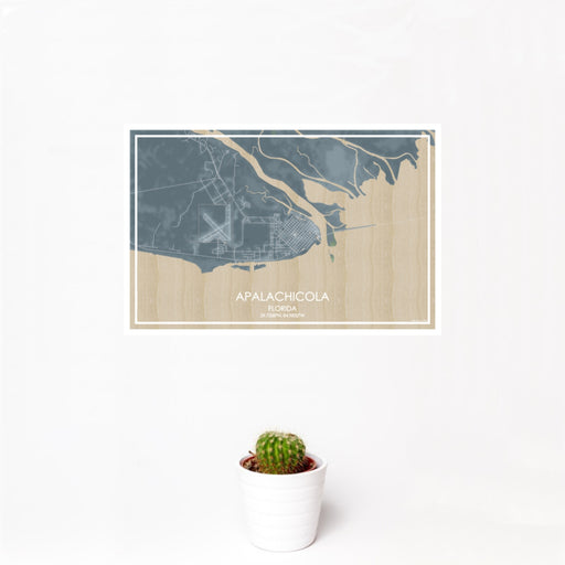12x18 Apalachicola Florida Map Print Landscape Orientation in Afternoon Style With Small Cactus Plant in White Planter