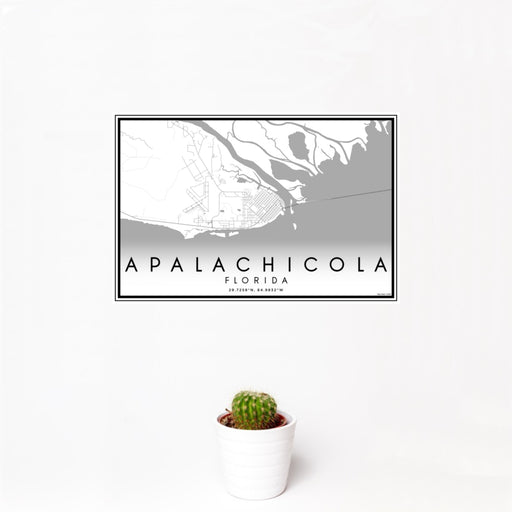 12x18 Apalachicola Florida Map Print Landscape Orientation in Classic Style With Small Cactus Plant in White Planter