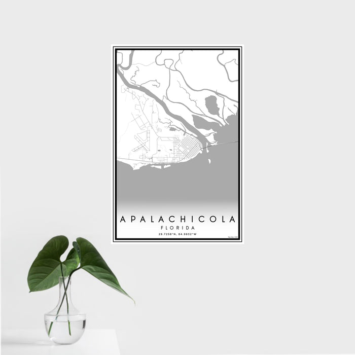 16x24 Apalachicola Florida Map Print Portrait Orientation in Classic Style With Tropical Plant Leaves in Water