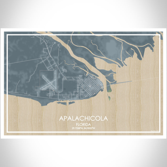 Apalachicola Florida Map Print Landscape Orientation in Afternoon Style With Shaded Background