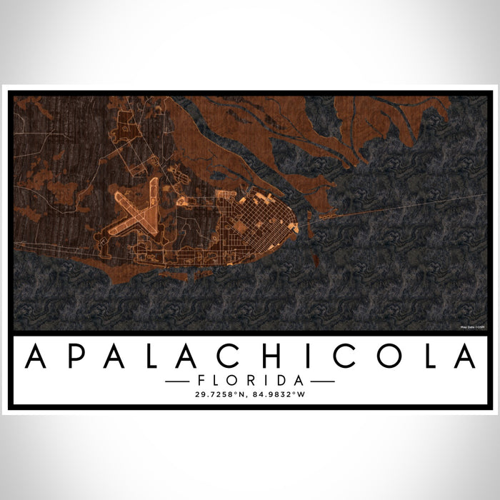 Apalachicola Florida Map Print Landscape Orientation in Ember Style With Shaded Background