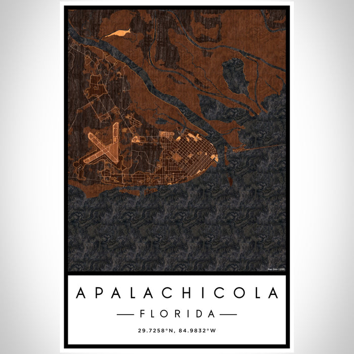 Apalachicola Florida Map Print Portrait Orientation in Ember Style With Shaded Background